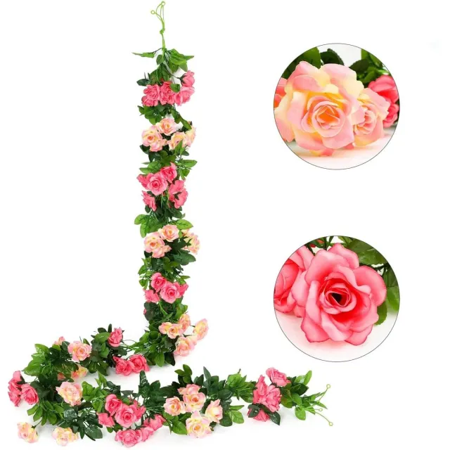 Famanu 3 Kunstmatige Rozen Slingers 23.7FT Zijde Bloem Opknoping Bloemen Slingers Voor Bruiloft Woondecoratie (Fuchsia)