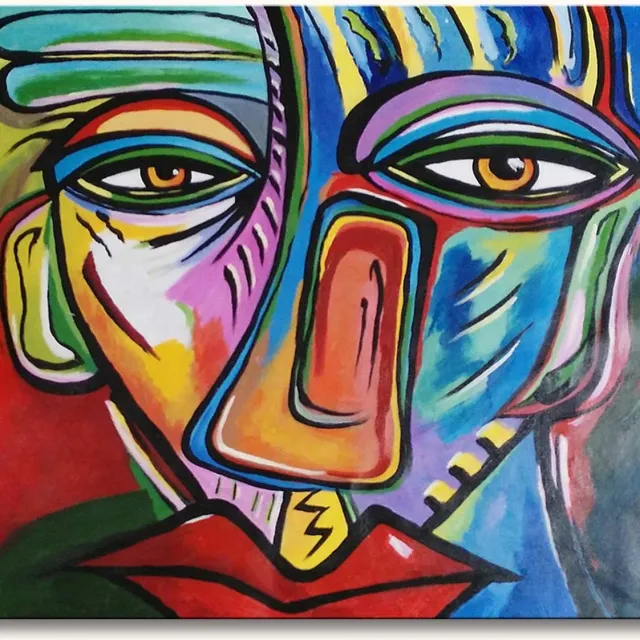 Grootmeesters ® Handgeschilderd schilderij Olieverf op Canvas – Het Vergeten Gezicht rood, blauw, oranje, groen
