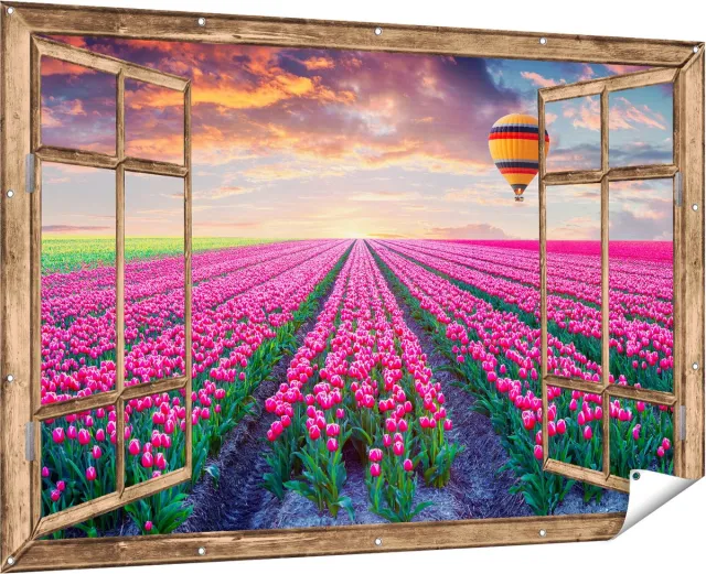 Gards Tuinposter Abstracte Kunst van Zwarte Verf - 60x40 cm - Tuindoek - Tuindecoratie - Wanddecoratie buiten - Tuinschilderij