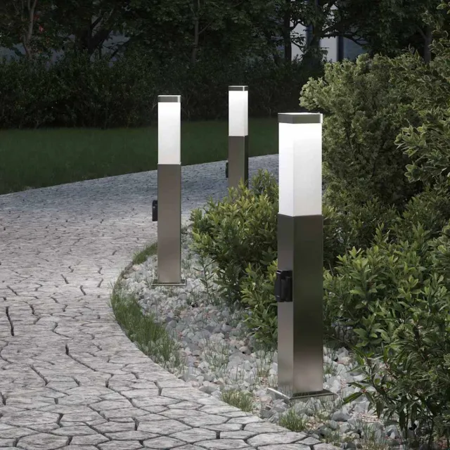vidaXL Bolderverlichting met stopcontact 3 stuks 50 cm RVS IP44 Zilver