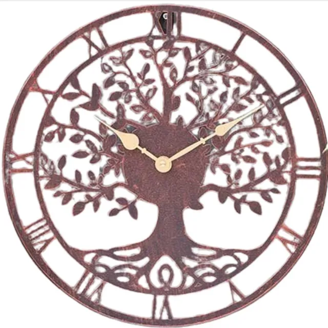 Home & Garden Tree of Life klok - 26 cm - Bronskleurig - Buiten- of binnenklok