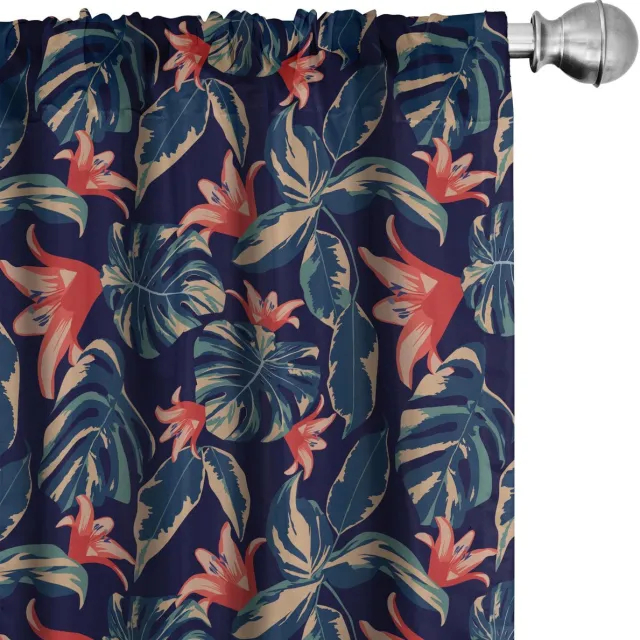 ABAKUHAUS Gordijnen Exotische Junglebloemen – 2x75x245 cm – Indigo
