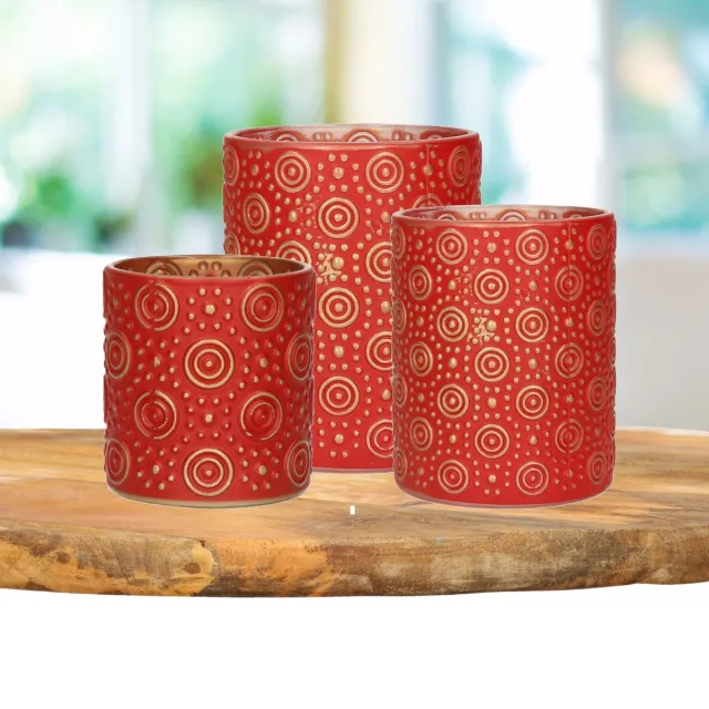 Countryfield Theelichthouders set - 3x - rood/goud - glas - luxe kaarsenhouders