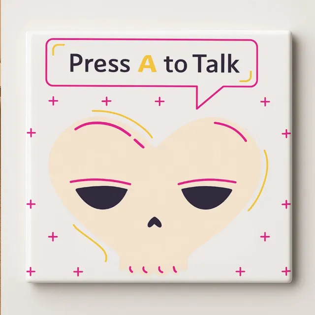 Nevolis Press A to Talk Keramische Tegel 15x15 cm – Grappig Gamer Schedel Ontwerp – Stoere Wanddecoratie & Perfect Cadeau voor Gamers of Streamers Multi Color