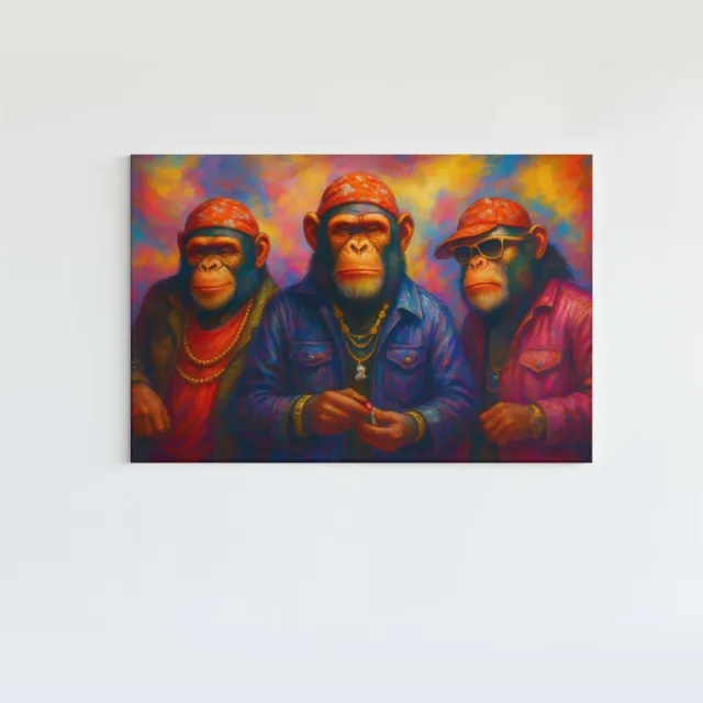 Trendex Global Foto Op Canvas - Coole Apen - Wanddecoratie - Schilderij - 120x80 cm Meerkleurig