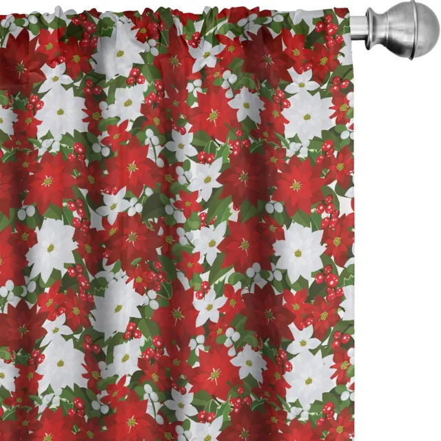 ABAKUHAUS Holly Mistletoe Gordijnen – 2-delige set 75x225 cm – Microvezel Wit