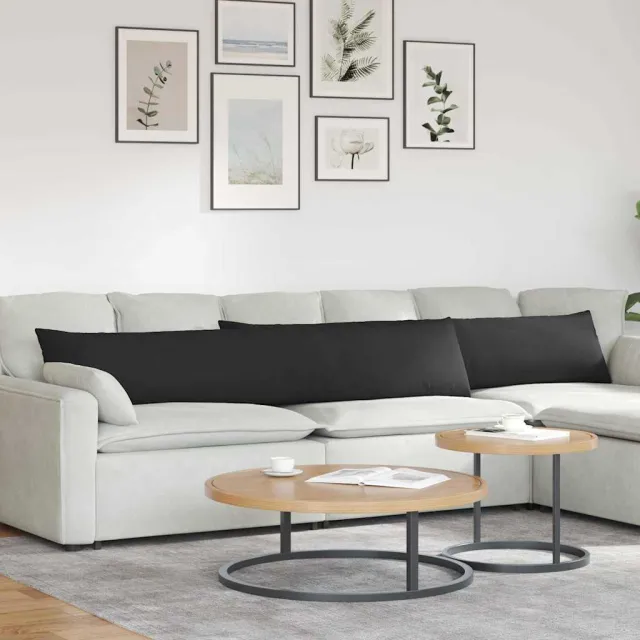 vidaXL Sofa Kussens 2 st Microvezel Stof Zwart 200 x 40 cm