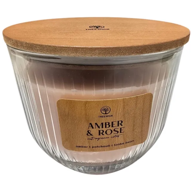 TreeWick geurkaars Amber & Rose - Kaars met lont - 50 uur kaars - Treewick Roze