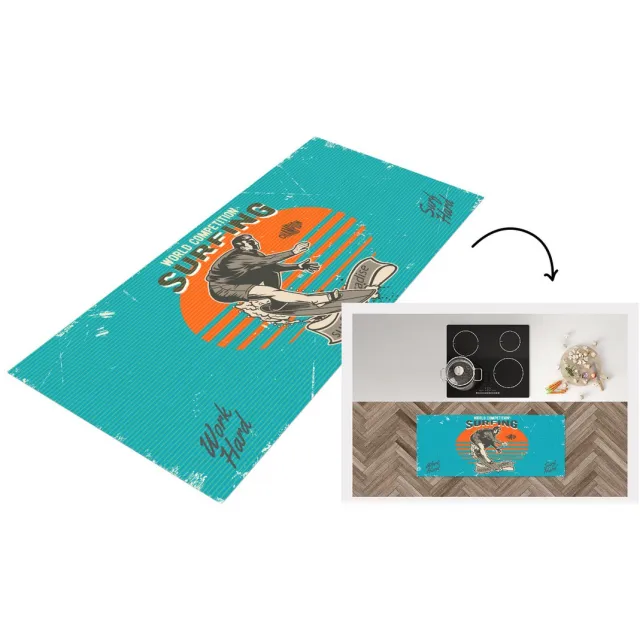 KitchenYeah Keukenloper - Loper keuken - Vintage - Surf - Surfplank - Keukenloper vinyl Multicolor