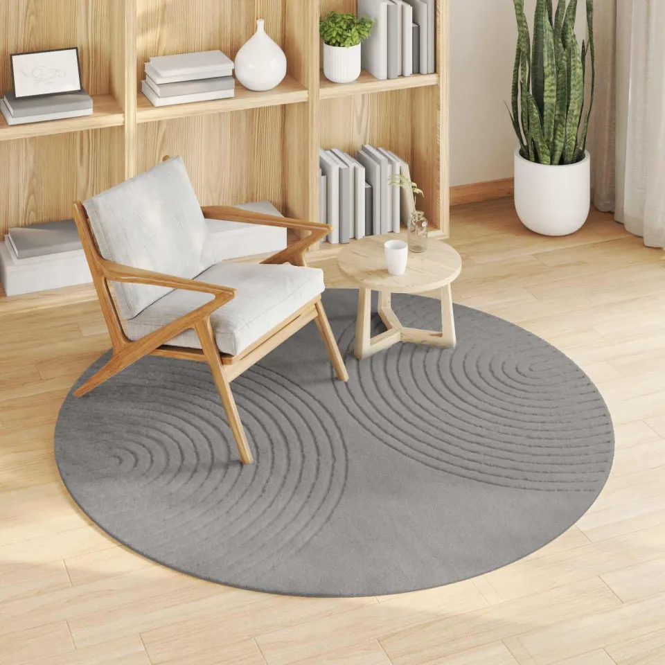 vidaXL Binnen kleed GALATI Grijs Ø 120 CM Polyester, foto 3