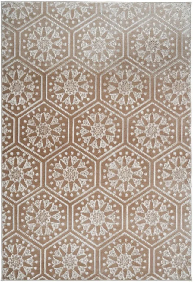 Ibenzoa Textielvloerkleed met Drie-Dimensioneel Bloemmotief – Neutrale Kleurenpalet voor Interieur bruin
