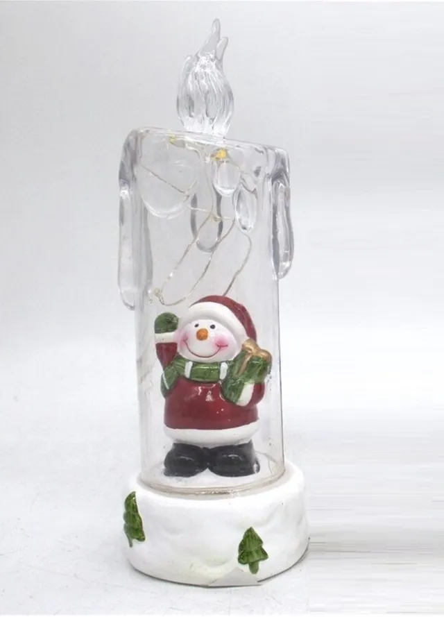 GeBoWeb LED kaars met 4 leds - zwaaiende kerstpop - 19 x 6 cm transparant-wit