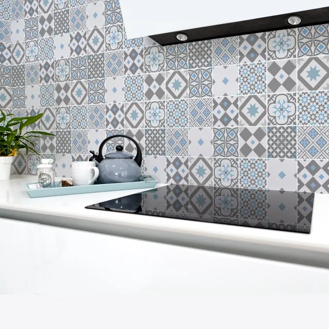 Ambiance Sticker Zelfklevende tegelmuurstickers voor keuken en badkamer - 30 cementtegelstickers (Azulejos, Ceuta) - 30 stickers, 15x15cm Multi color