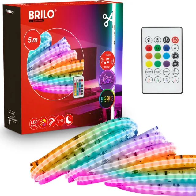Briloner Cob - Led Strip - 5 meter led-stips - ledstrips voor binnen - led strip met afstandsbediening - dimbaar - RGBICW Wit