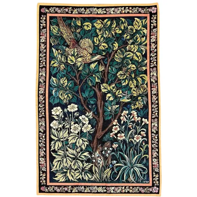 Signare Wandkleed - luxe gobelinstof - Cock and Pheasant - De haan en de fazant - William Morris - 139 x 91 cm Blauw