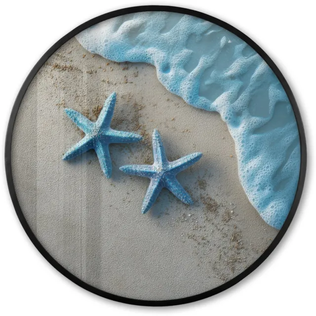 FrameYourWall Poster in lijst Rond - Fotolijst 80x80 cm - Posters - Zeesterren - Zand - Zee - Blauw - Ronde posterlijst zwart - Decoratie - Wanddecoratie woonkamer - Muurdecoratie slaapkamer