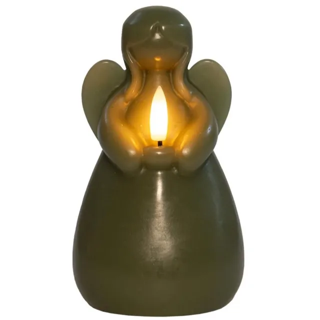 Anna's Collection LED kaars engel - jade groen - 14 x 8 cm - met timer - op batterijen - kerst - kerstkaarsen