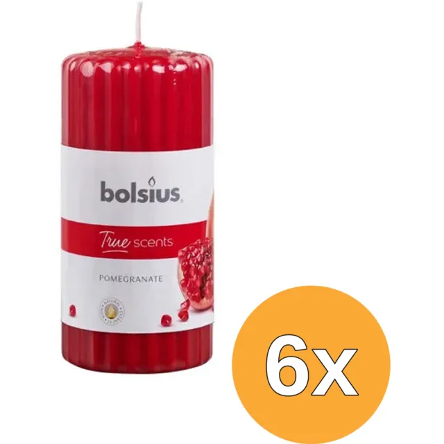 Bolsius Geurkaarsen geribbeld 6 st 120x58 mm granaatappel Rood
