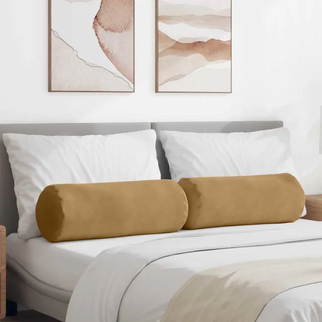 vidaXL Bolster Kussens 2 st fluweel Bruin Dia. 25 x 70 cm
