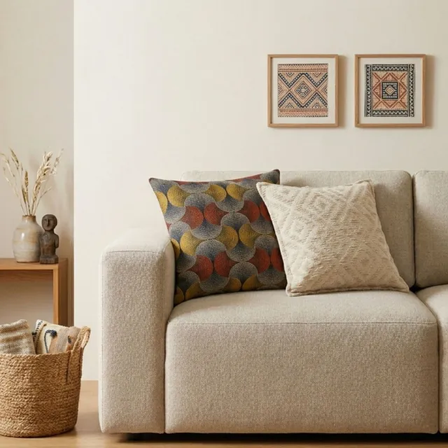 Ancient Wisdom Classic Cushion Cover - Neutral Geo Creme - 45x45cm