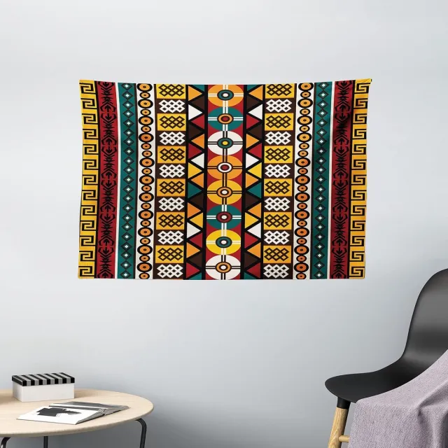 ABAKUHAUS Kente Tapijt, Primitieve randen, Woonkamer Slaapkamer Wanddoek Zijdezacht Satijn Tapijt, 150 x 100 cm, Meerkleurig Bruin, geel, rood, groen,