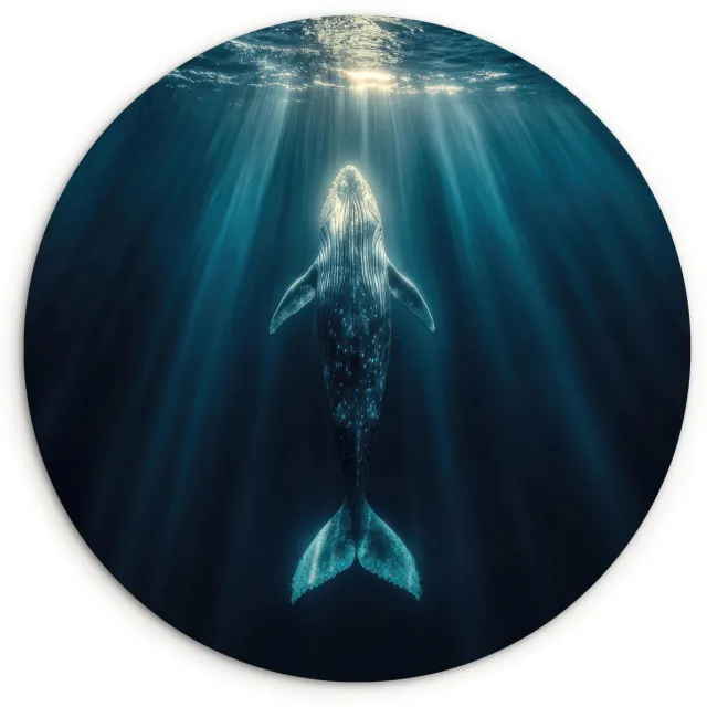 WallCircle Wandcirkel 60x60 cm - Muurcirkel Walvis - Water - Zonnestralen - Blauw - Muurdecoratie woonkamer - Wanddecoratie slaapkamer - Kamer decoratie accessoires - Ronde schilderijen