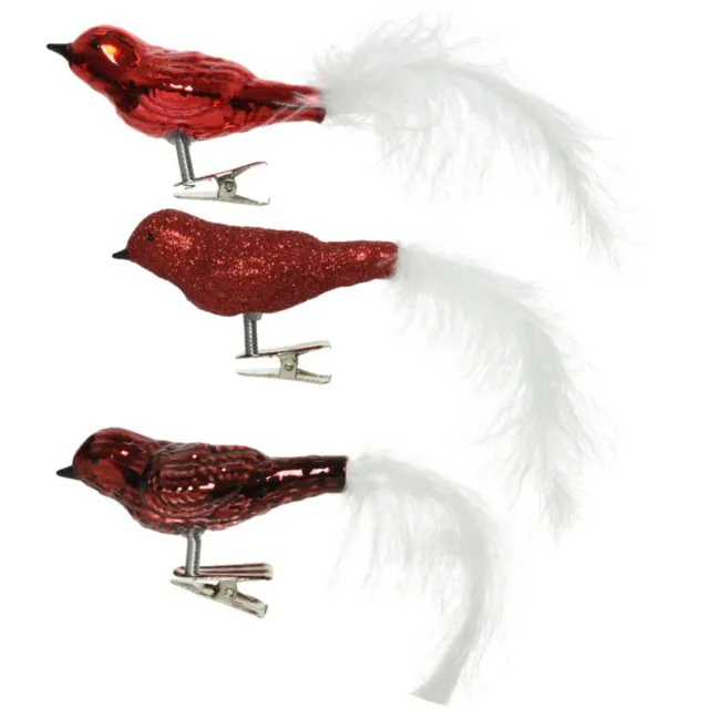 Decoris Kerst vogels - 3x st - op clip - rood - 8 cm - glas - kerstornamenten - kersthangers - kerstvogeltjes - vogeltjes