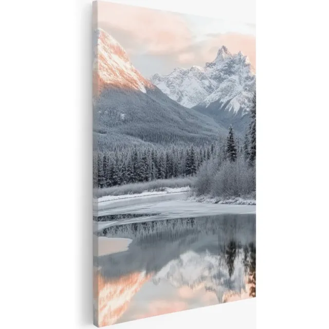 Saammp Canvas Schilderij - Winter landschap - Natuur - Bossen - 60x90 - Foto op canvas - Wanddecoratie - Muurdecoratie Woonkamer - Slaapkamer decoratie - Canvas Print Multicolor