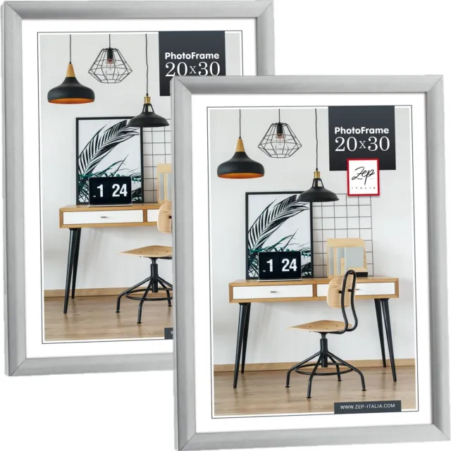 Zep Fotolijst - 2x stuks - zilver - kunststof - voor foto van 20 x 30 cm - staand / hangend