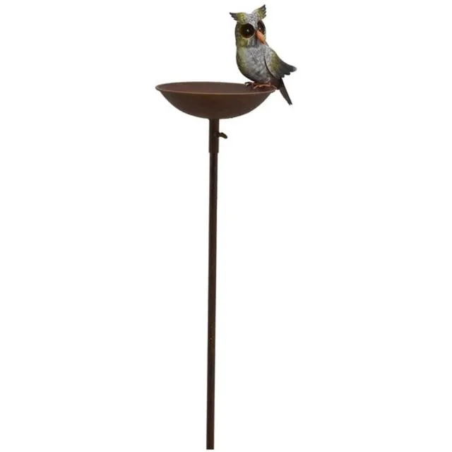 Rawa Geschenken Tuinsteker met Voederplaats en Drinkbakje – Uil van Metaal 24x17x124 cm tuindecoratie tuin beeld grijs