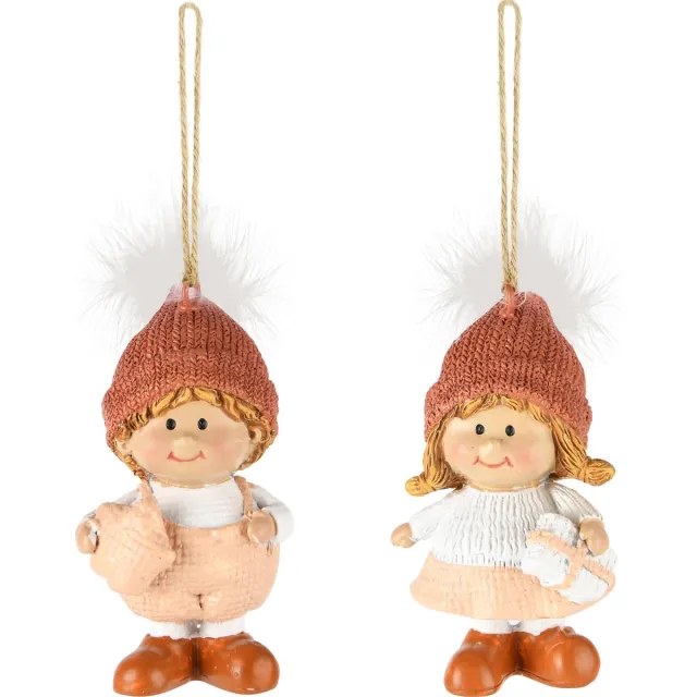 dekoratief Hanger winterkindje m/hartje, roze, resina, 4x3x7cm, set van 2 stuks | A245138