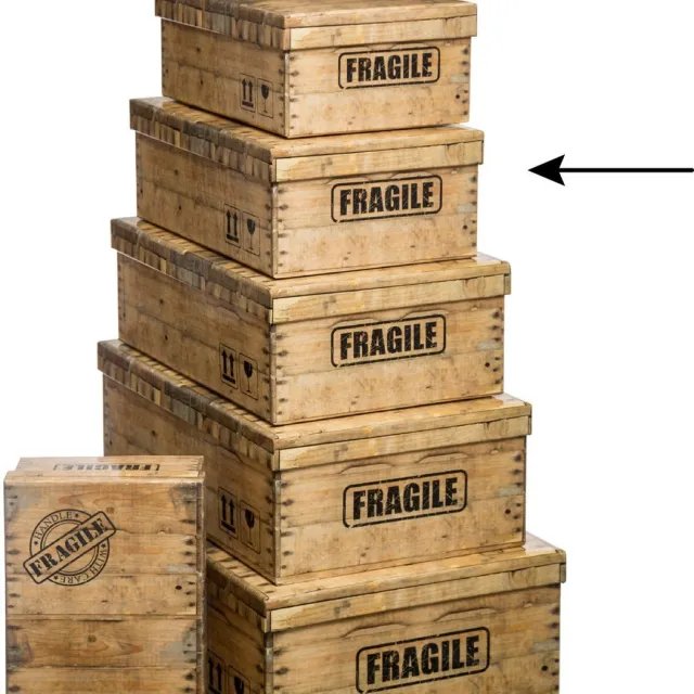 5Five® 5Five Opbergdoos/box - houtkleur - L36 x B24.5 x H12.5 cm - Stevig karton - Woodybox Lichtbruin