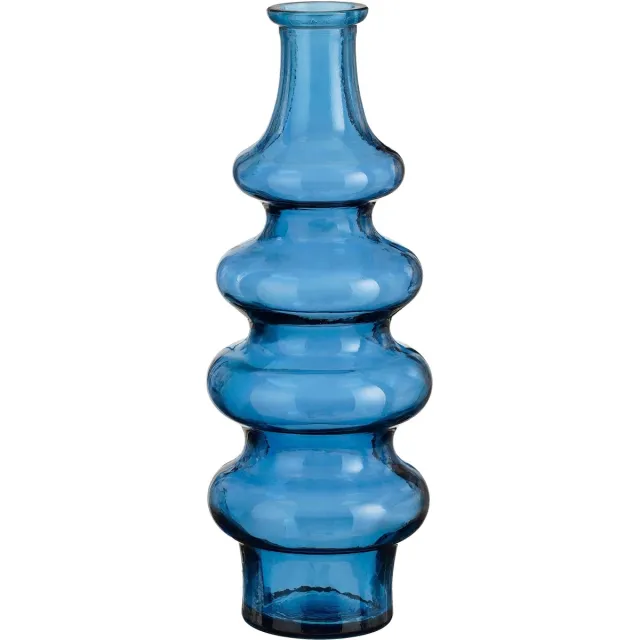 Mica Decorations Bloemenvaas Sira - transparant glas - blauw - D14,5 x H40 cm - vaas - sierlijk model Donkerblauw