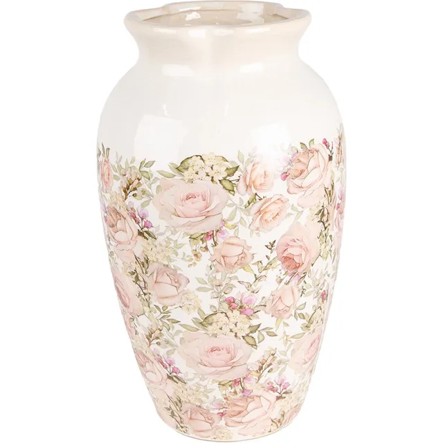 Clayre & Eef Vaas Ø 21x37 cm Beige Roze Keramiek Rozen