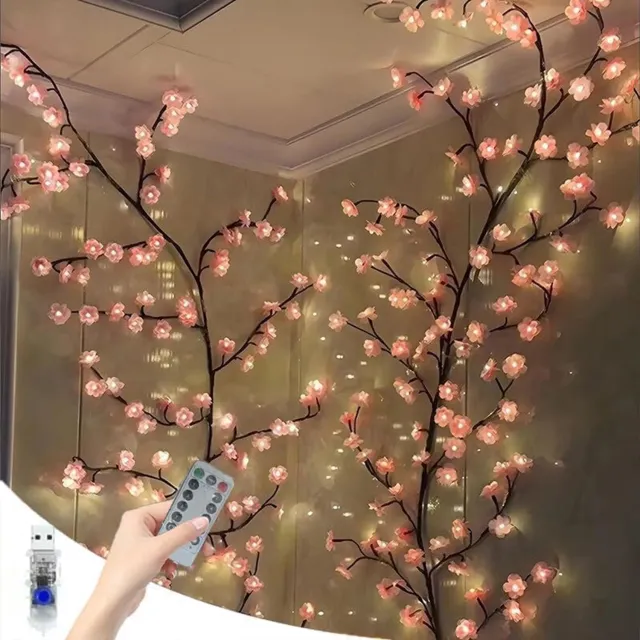 KZQ 1,6 meter LED kersenbloesem takverlichting met 72 LED's - Afstandsbediening en 8 lichtmodi - Voor slaapkamer bruiloft en kerst - Roze
