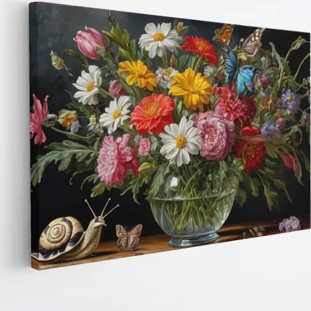 Saammp Canvas Schilderij - Vaas met bloemen - Kleurrijk - Natuur - 100x75 - Foto op canvas - Wanddecoratie - Muurdecoratie Woonkamer - Kantoor Decoratie Multicolor