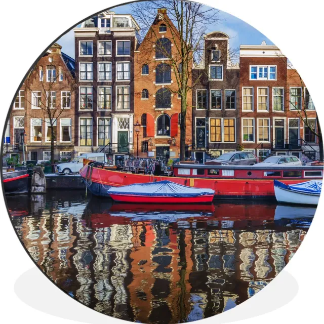 WallCircle Wandcirkel - Muurcirkel - Kanaal in Amsterdam - Aluminium - Dibond - 120x120 cm - Binnen en Buiten Gracht - Amsterdam
