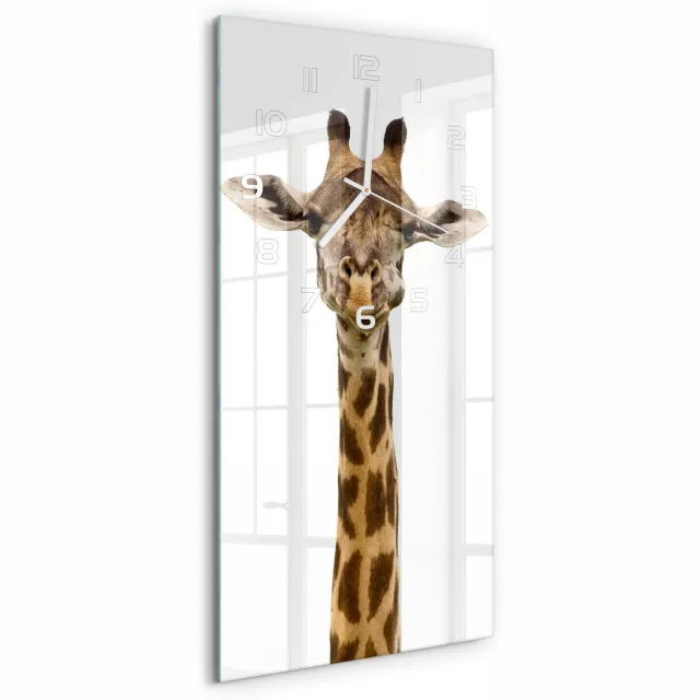 TULUP Wandklok - Giraffe Wandklok Glas Decoratie - 30x60 cm - Bruin Gekleurde Glazen Klok - Witte handen - Rechthoekige Klok - Klok Glas Met Opdruk - Moderne Wandklok Glas