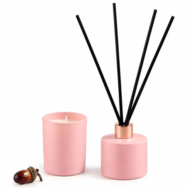 SWGOTA Roze geurcadeauset met geurstokjes en sojawaskaars, in geschenkdoos met strik