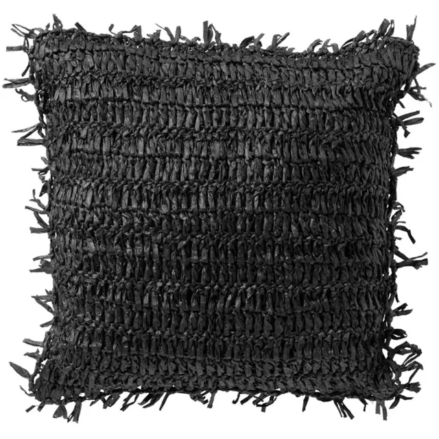 Dutch Decor ANTONIO - sierkussen 45x45 cm - effen kleur - raffia - Raven - zwart - Inclusief binnenkussen - Luxe kussens voor woonkamer & bank