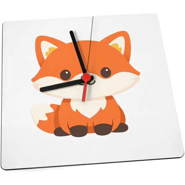 Mr Cadeautjes Klok 19 x 19 - design Een vriendelijke vos met een grote kop en een gestileerd lic | cadeau Wit