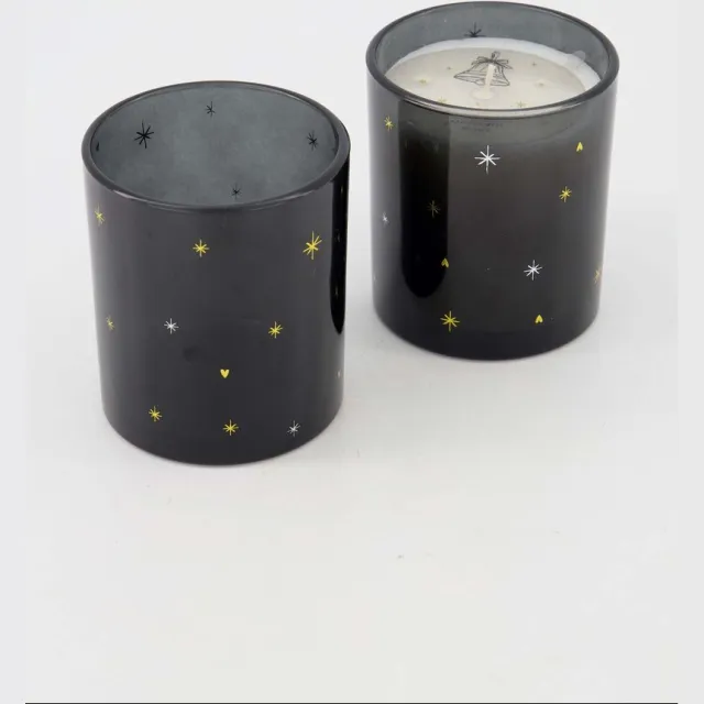 Zusss Cadeauset Geurkaars En Waxinelichthouder Glas Sterren - Verjaardag - Cadeau - Zwart/Goud - Ø9x9cm