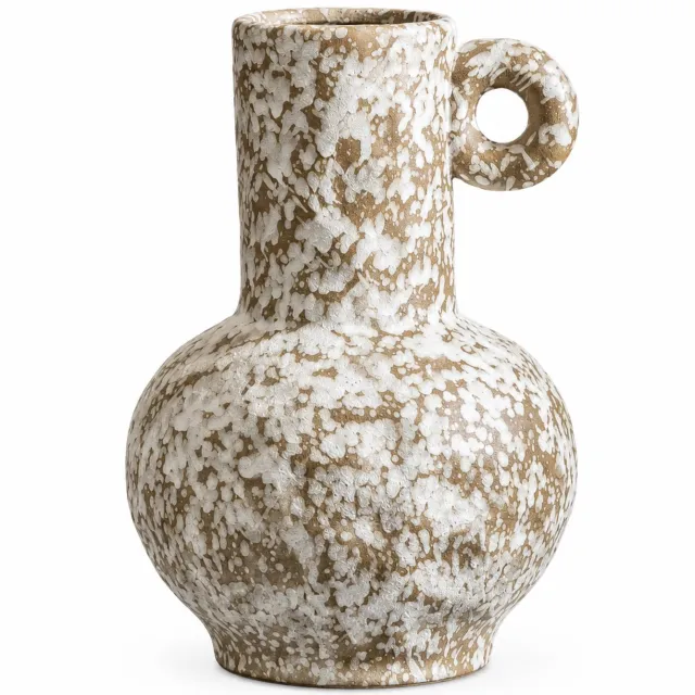 SWGOTA Keramische vaas met smalle opening - retro wabi-sabi-stijl met gevlekte afwerking - decoratie voor woonkamer en hal - schuimverpakking Wit