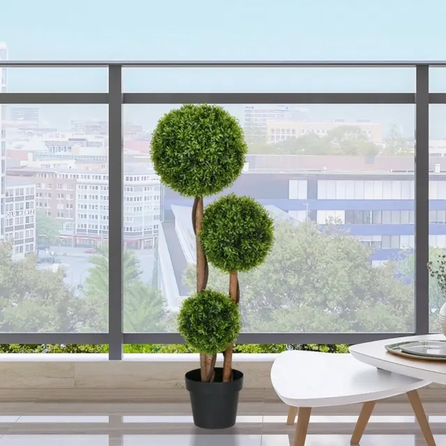 FloraGrace Kunstplant Buxus 110 Cm – UV Bestendig – Kunststof – Groen – Voor Binnen En Buiten – 3 Bollen – In Pot Met Stabiele Basis Green