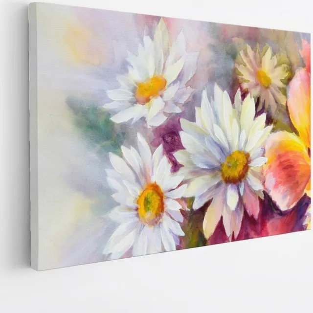 Saammp Canvas Schilderij - Witte Bloemen - Natuur - 40x30 - Foto op canvas - Wanddecoratie - Muurdecoratie Woonkamer - Kantoor Decoratie Multicolor