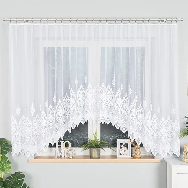 Markizeta LUDMIŁA Serie - Jacquard Gordijn - 400x160 cm - Zware Bloemenpatroon - Decoratieve Rand Wit