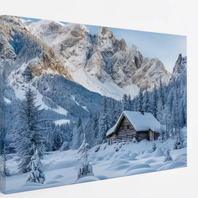 Saammp Canvas Schilderij -Besneeuwd Huis - Landschap - Natuur - 120x80 - Foto op canvas - Wanddecoratie - Muurdecoratie Woonkamer - Slaapkamer decoratie - Canvas Print Multicolor