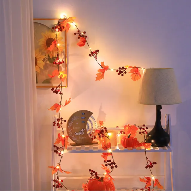 YAGXIG Halloween lichtsnoer-Thanksgiving lichtsnoer-Maple leaf lichtsnoer-Vakantie feestdecoratie kerstverlichting-Binnenhuisdecoratie-1,8 meter-USB plug-in type-met afstandsbediening