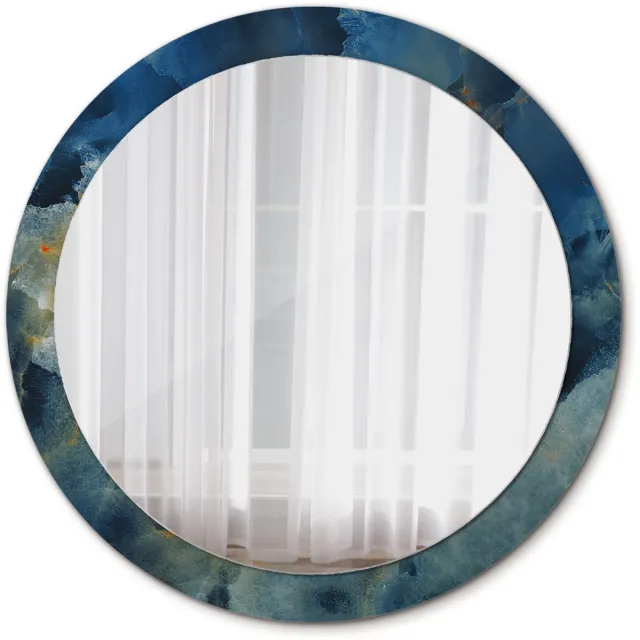 TULUP Spiegel - Ronde vorm Spiegel - op gehard Glas - Onyx marmer - Diameter: 90 cm - Decoratieve spiegel - Slaapkamerspiegel - Badkamerspiegel - Make-upruimte - Kaptafel - Blauwe - Scandinavisch Design - Elegant Spiegel - Ophangsysteem Blauw Onyx marmer