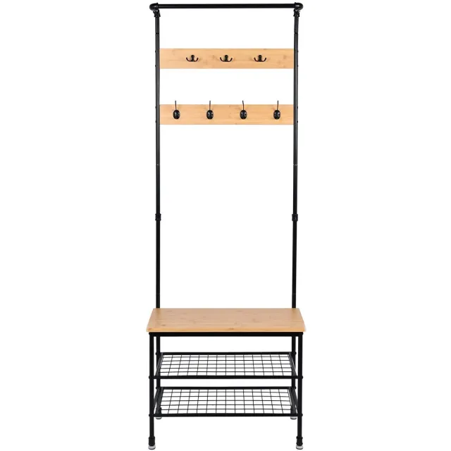 BEGRYF Kapstok met schoenenrek - bamboelook - met zitbank - 7 haken - 66x32x183 cm Naturel bamboe, zwart